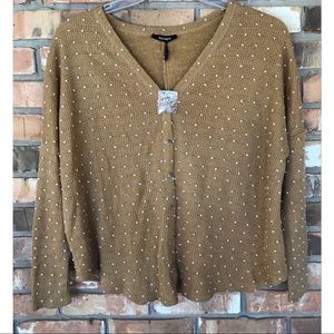 RACHEAL Women’s Camel and White Polka Dot Button Down Cardigan Sweater Small